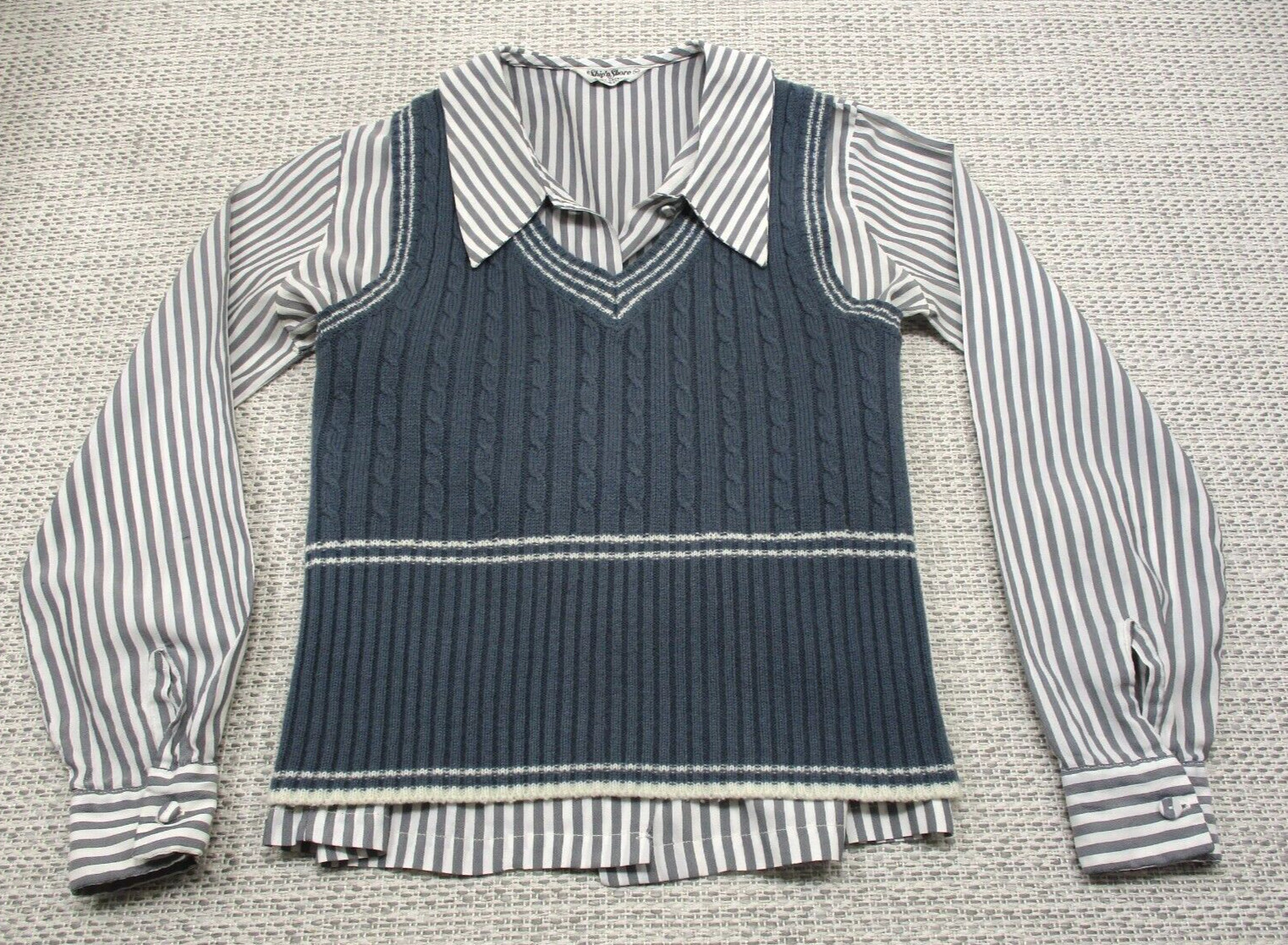 Vintage Ship n Shore Womens Sz 30 Long Sleeve Shirt V Neck Sweater Combo Ocean