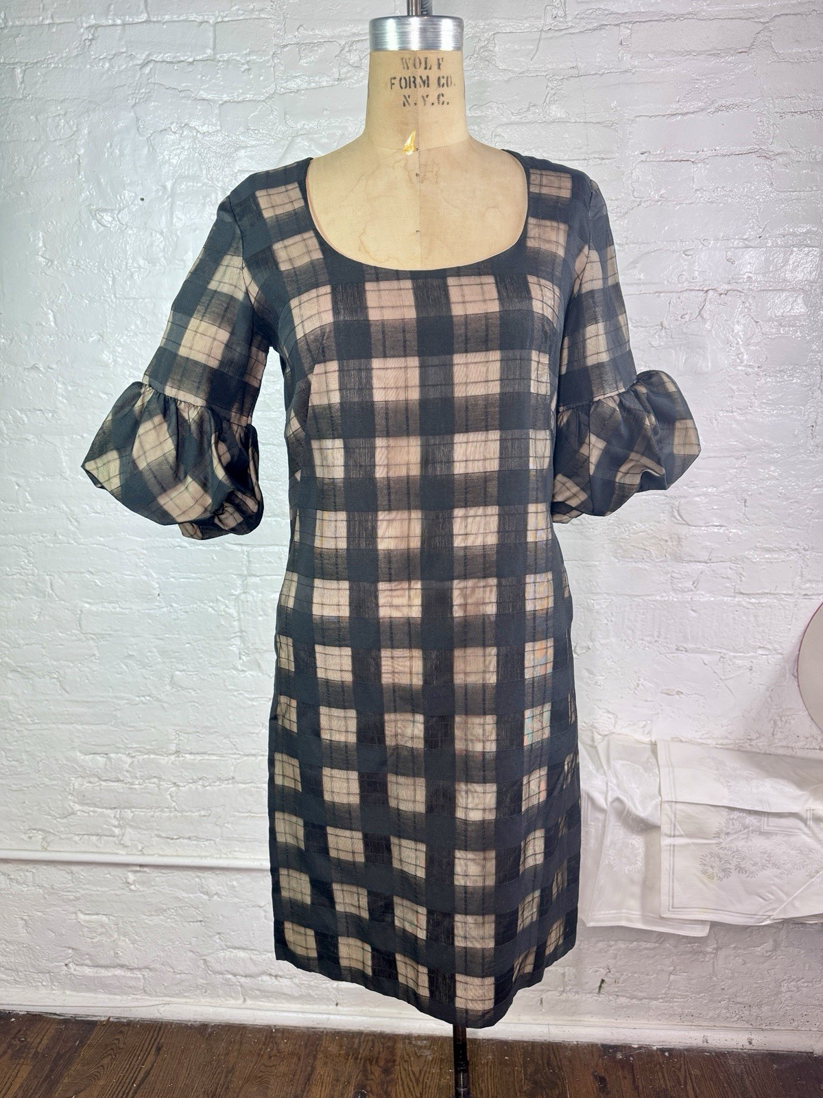 1960s Vintage Black & Nude Illusion Dress w Bubble Cuffs XS Candy Jrs