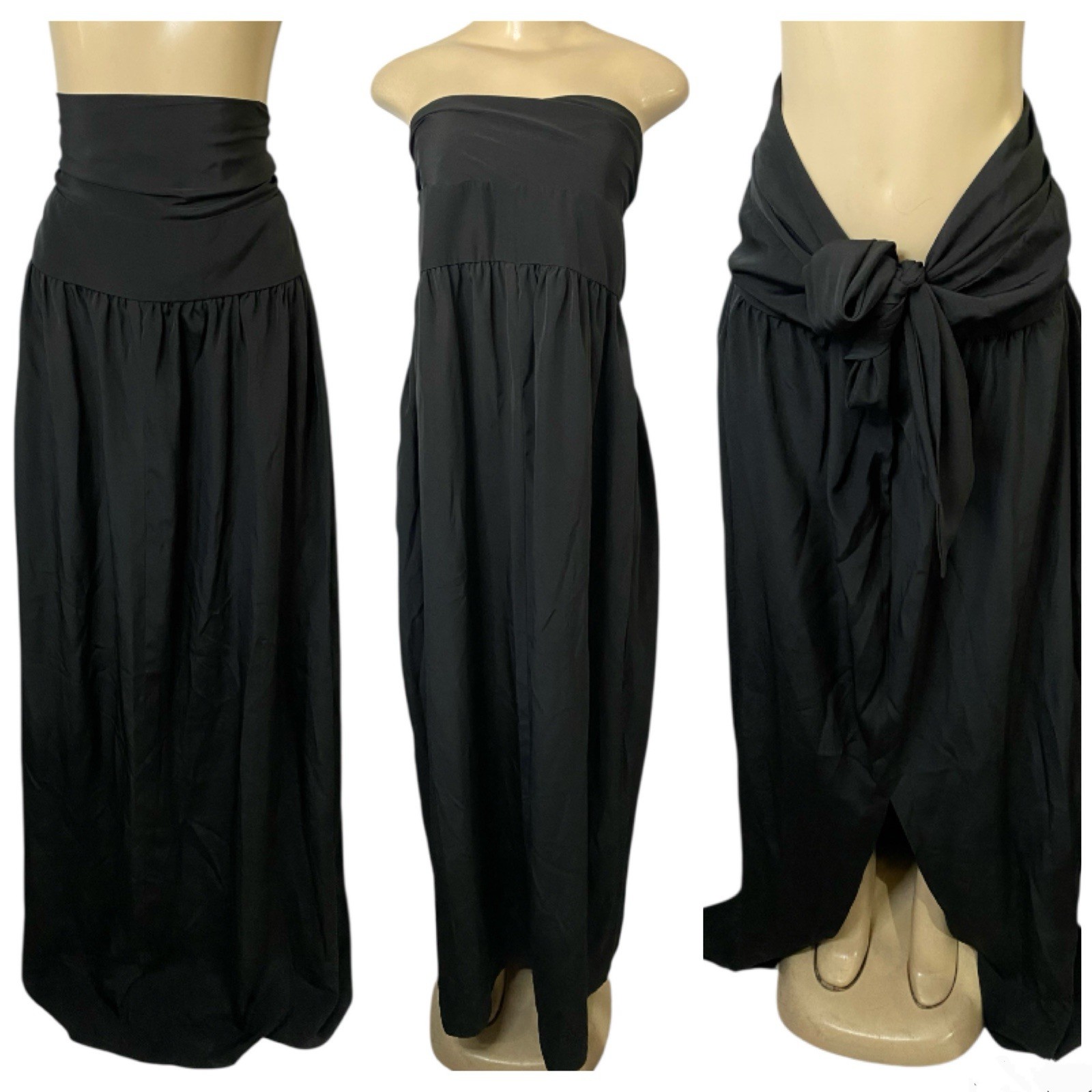 VTG 80s Black Satin Gown Multifunctional Dress & Skirt Sz M Retro Goth Grunge