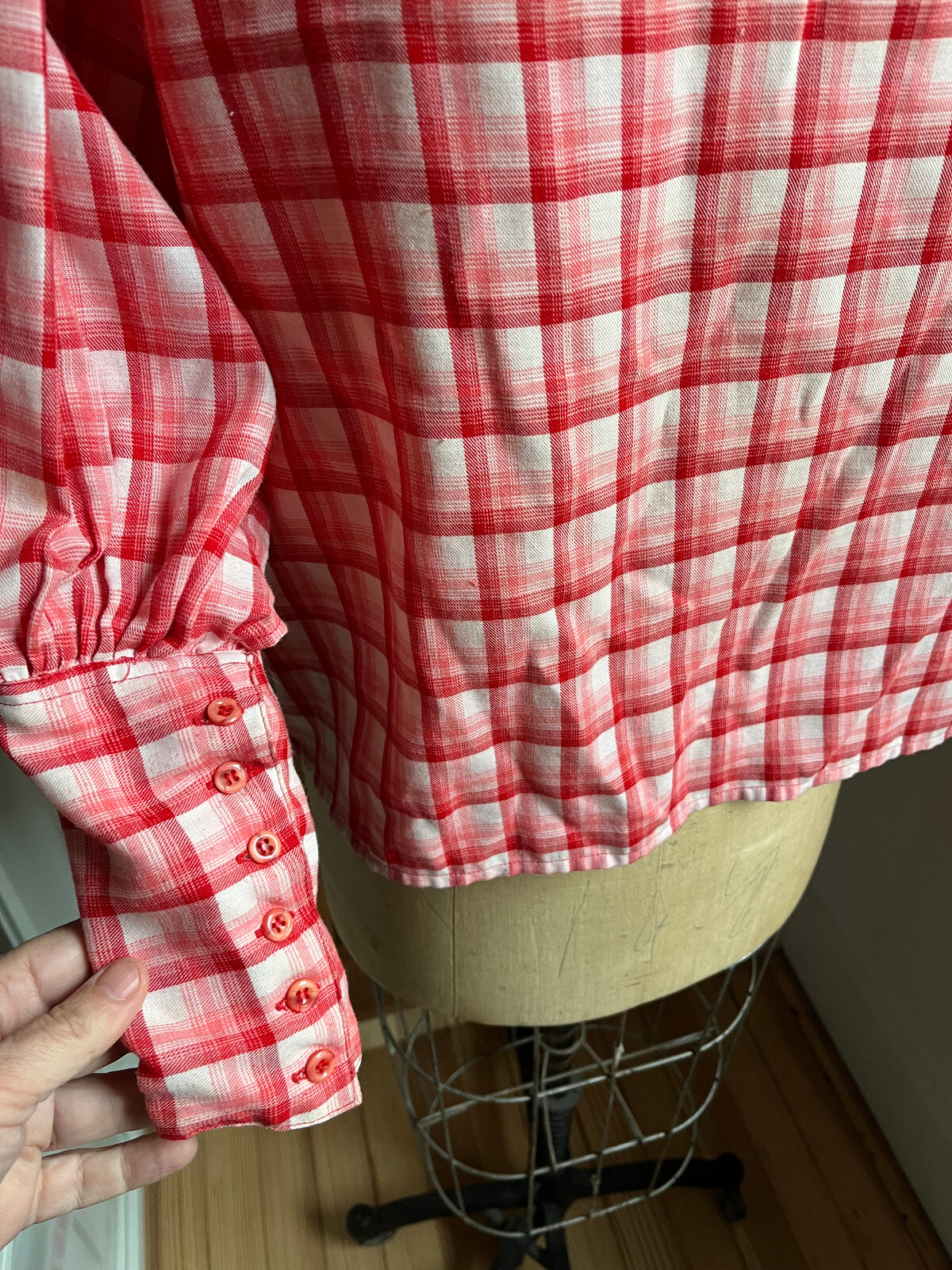 Vintage Cottage Core Victorian Prairie Plaid Blouse