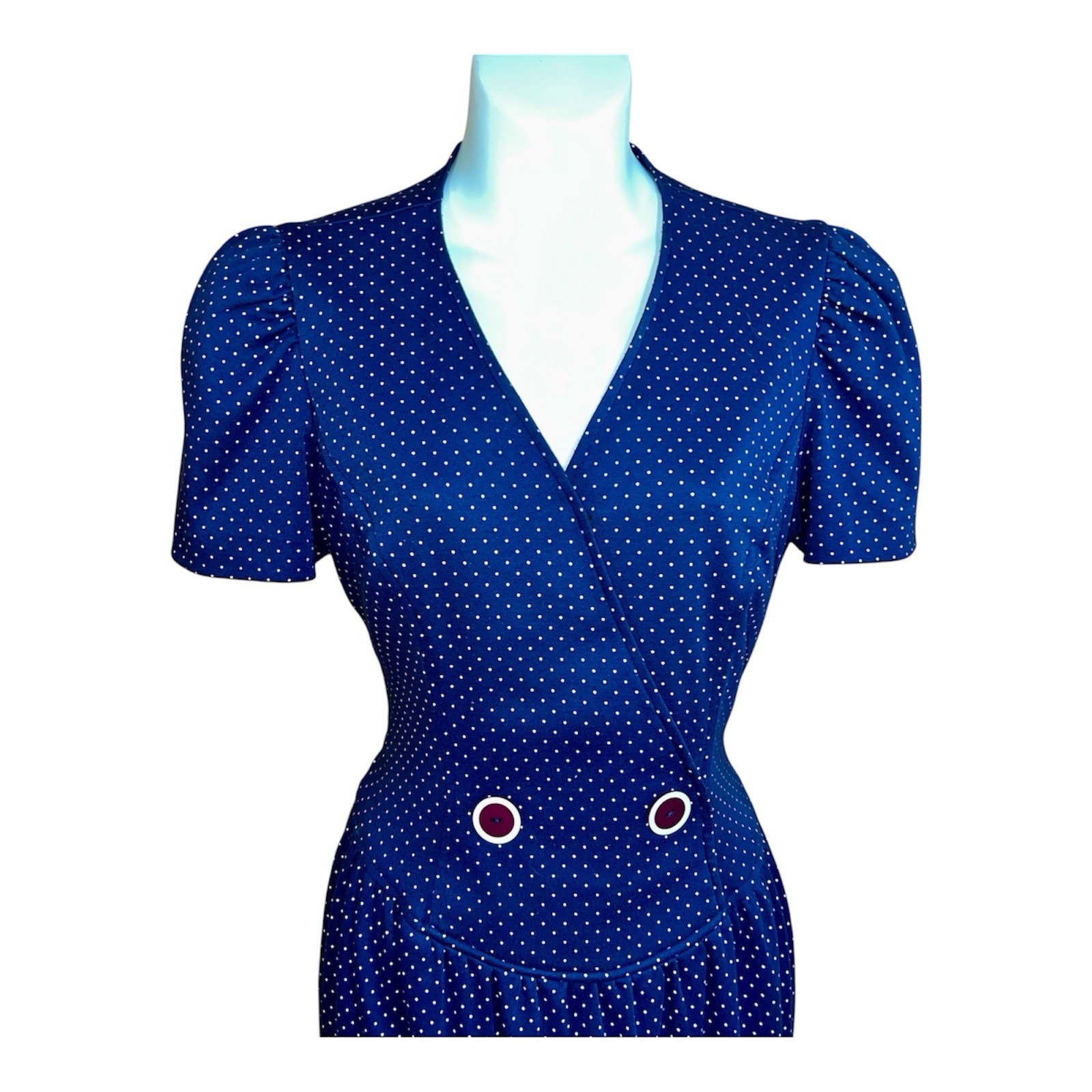 VTG 1990’s Y2K Blue Polka Dot Dress Wiggle Sassy Secretary Pencil Midi Sz 8