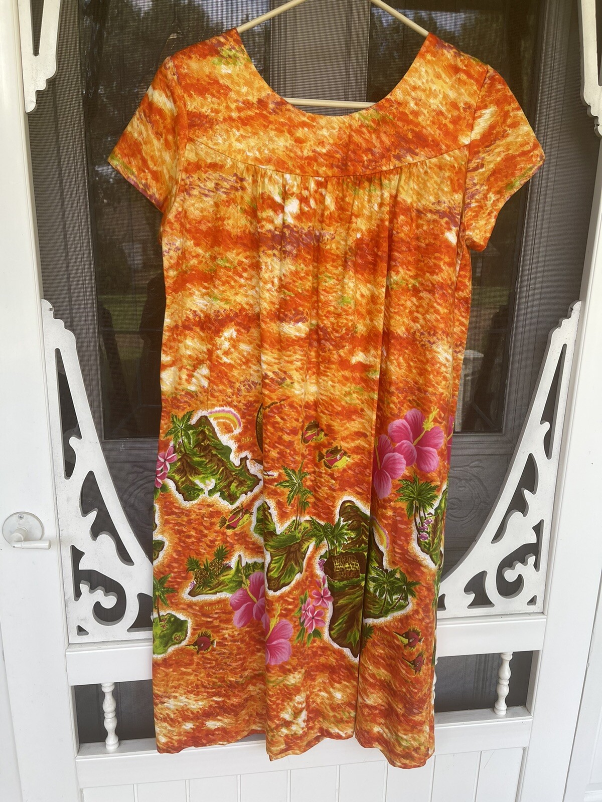 UI-MAIKAI Vtg 70s Hawaiian Island Map MuuMuu Dress Size XXS 8 **see Measurements