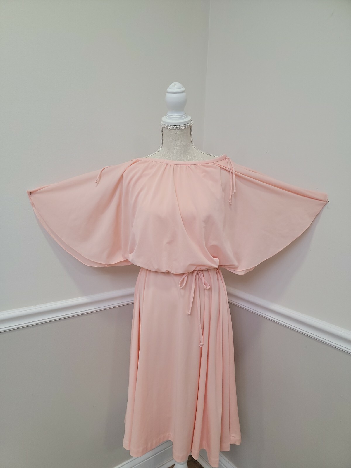 Vtg 70s Laurel Ridge Dress Butterfly Sleeve Overlay Top A Line