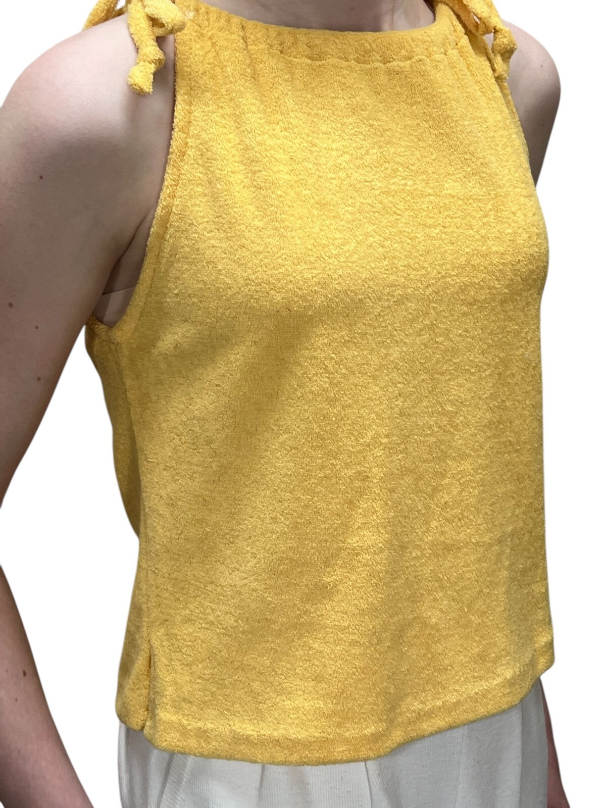 NOS M Vtg 70s Gold Top Terrycloth Tie Shoulder Sleeveless Shirt Turtle Bax USA