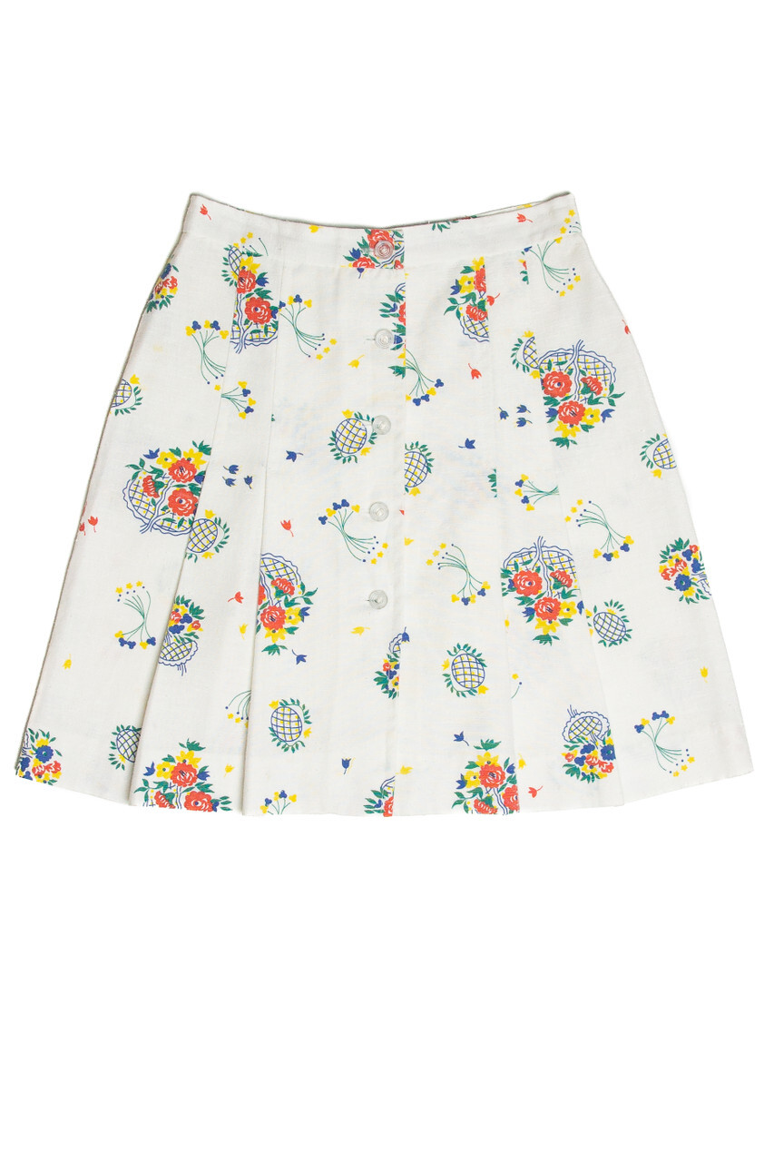 Vintage Four Corners Floral Skirt X-Small White Summer Boho Festival