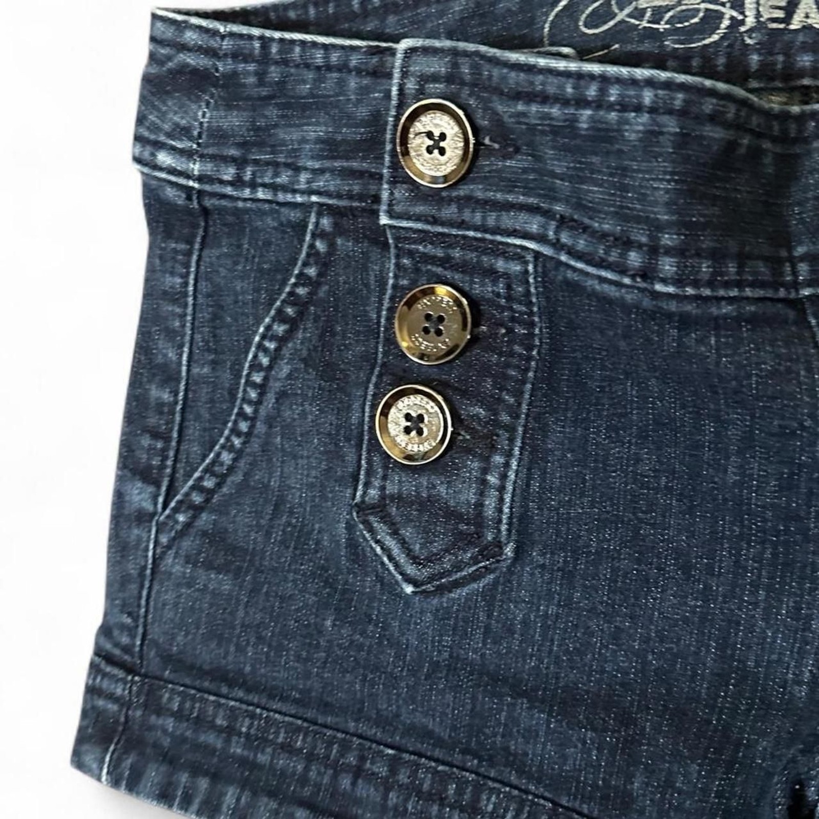 Express 2011 Navy Nautical Double Button Micro Mini Denim Shorts