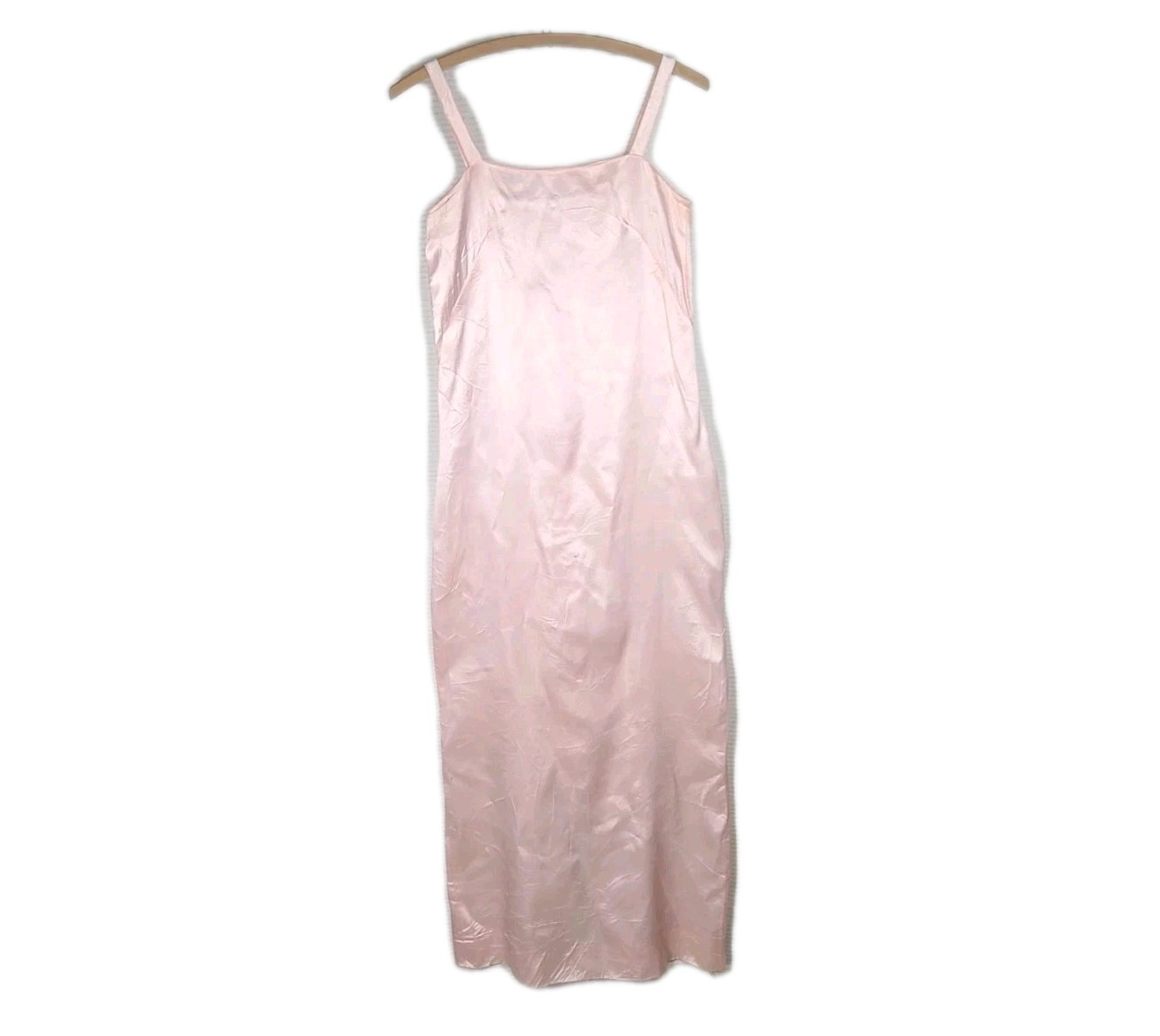 Vintage Pink Satin Dress Column Spaghetti Strap Simple Slip Taffeta Small