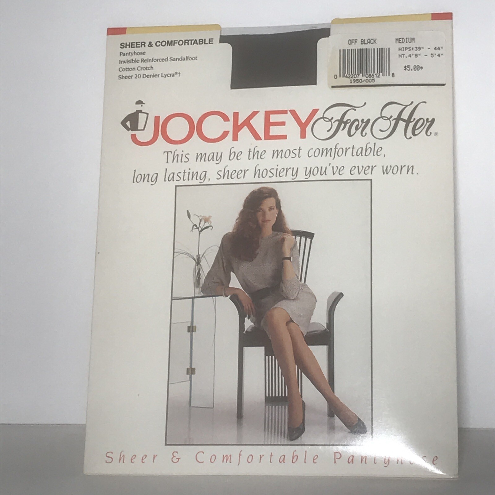 VINTAGE 1991 Jockey For Her Sheer & Comfortable Pantyhose Off Black Sz Medium