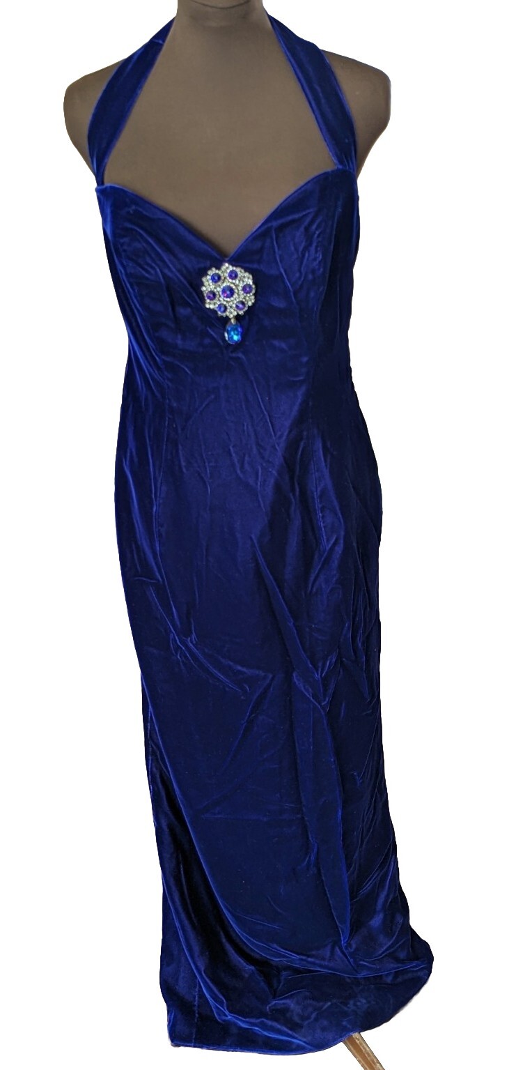 L Magnin Eugene Alexander Royal Blue Purple Crystal Applique Long Dress Size 12
