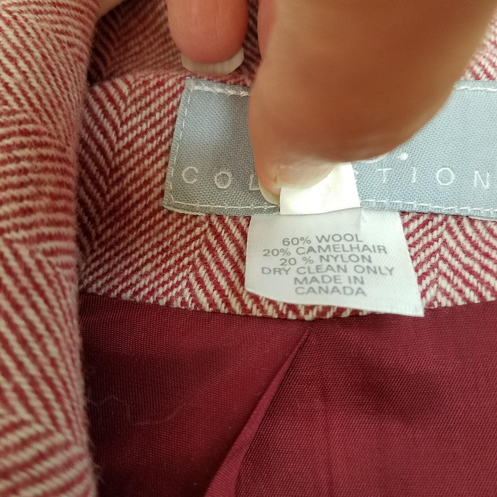 Vintage 1980s Red Chevron Pattern Floor Length Wool/Camel Hair Button Up Coat 12