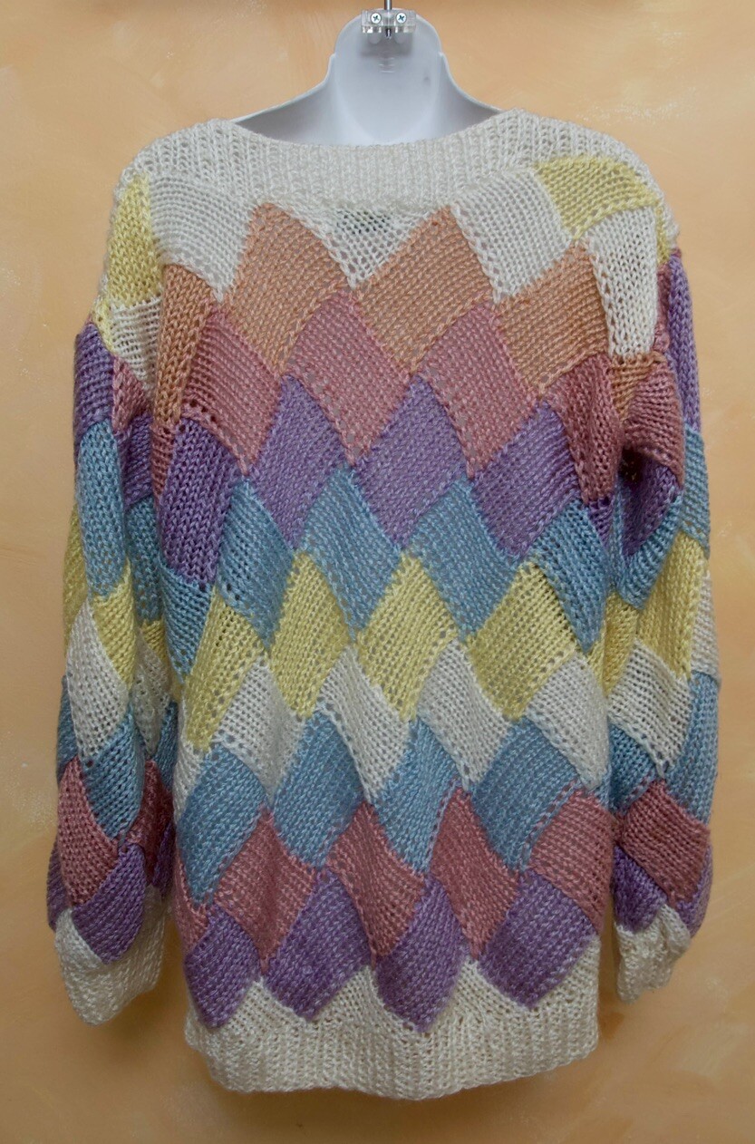 Vintage 80s/90s Sweetbriar Rainbow Pastel Sweater – Balloon Sleeves, High Neck