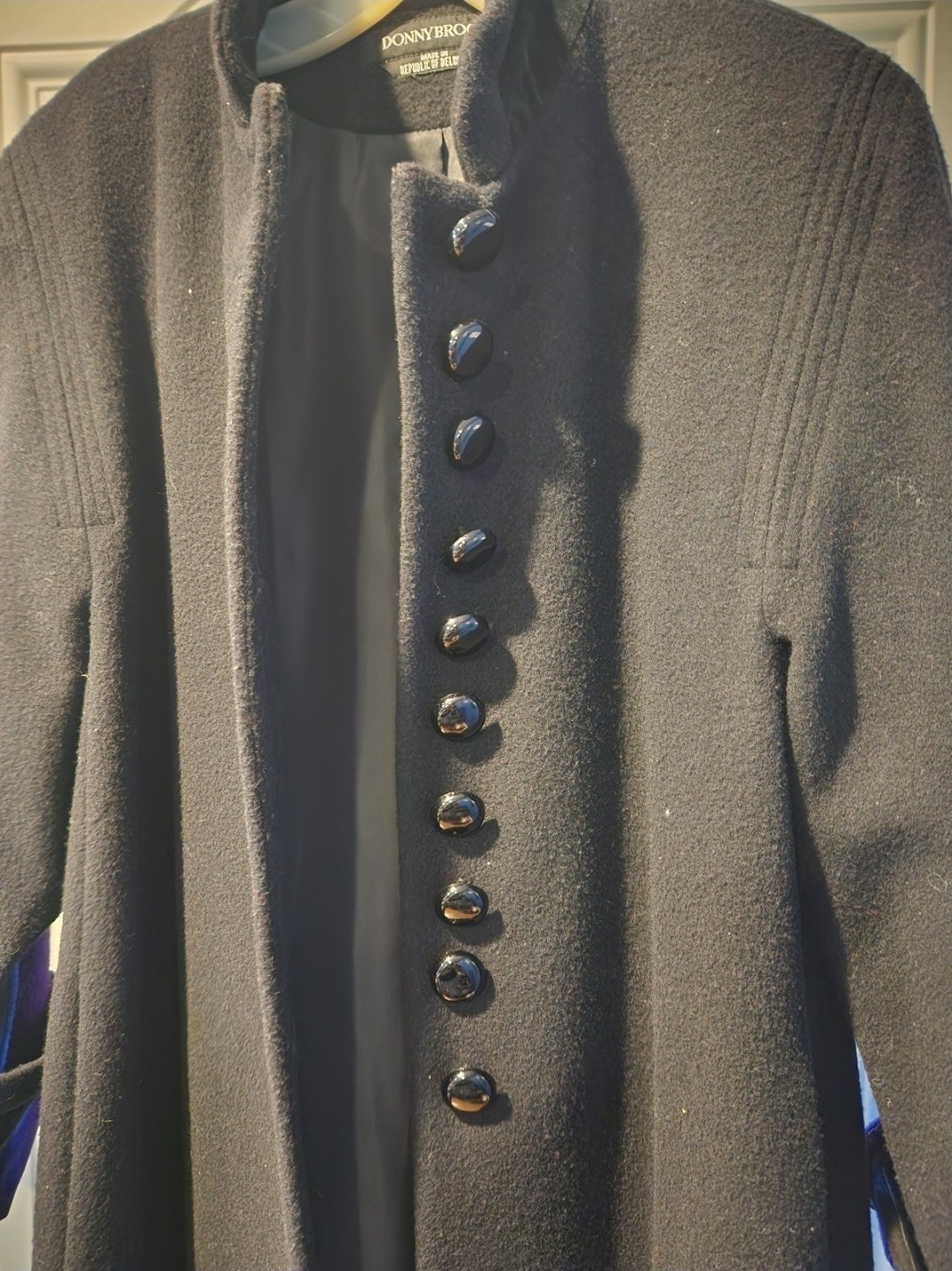 Vintage Donnybrook Flaring Wool Coat with Velvet High Collar and Large…