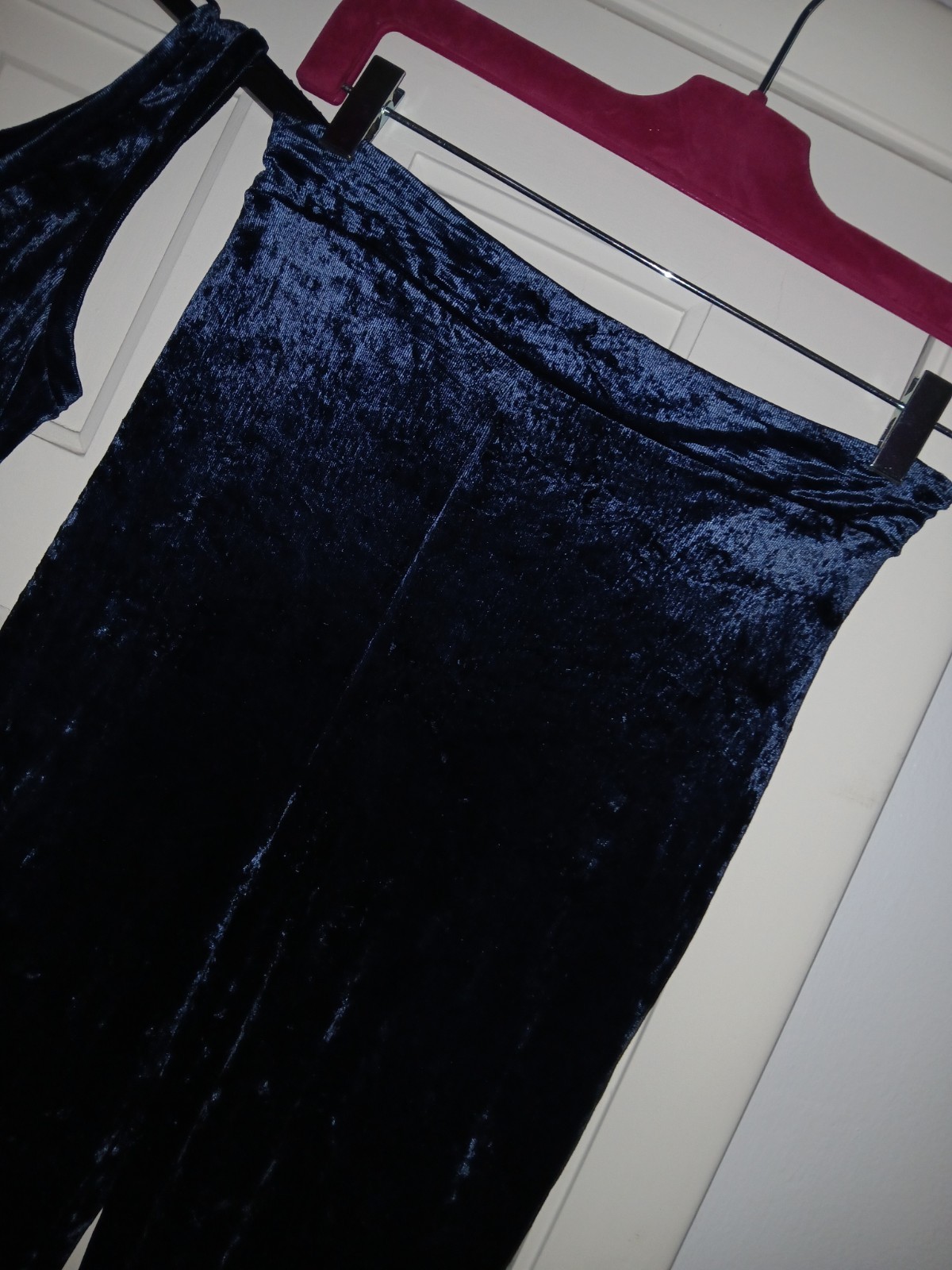 Vintage David Fielden London Blue Velvet 2pc Bodysuit & Flared Pants UK 10 US 6