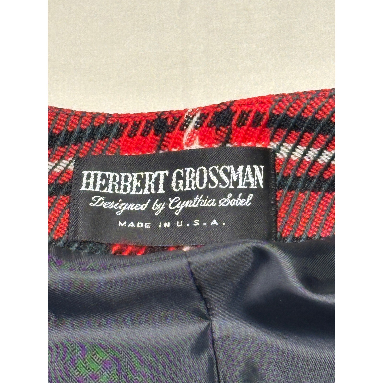 Vintage Herbert Grossman Cynthia Sobel Red Plaid Suit Set Size 8 W26 L24 USA
