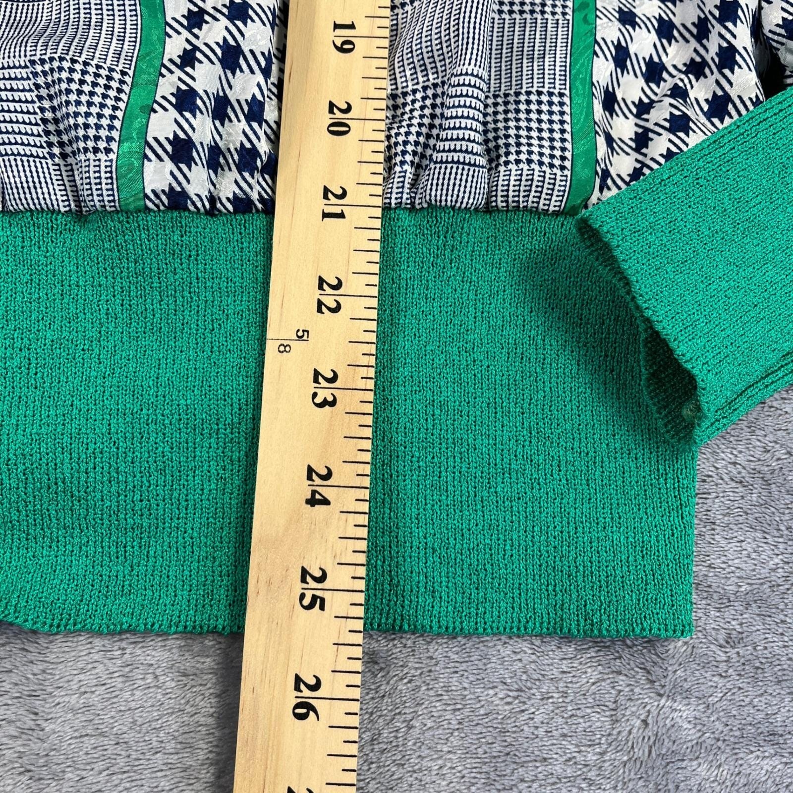 Vintage 80s Castleberry Statement Blouse EUR 16 – L US Green Houndstooth Plaid