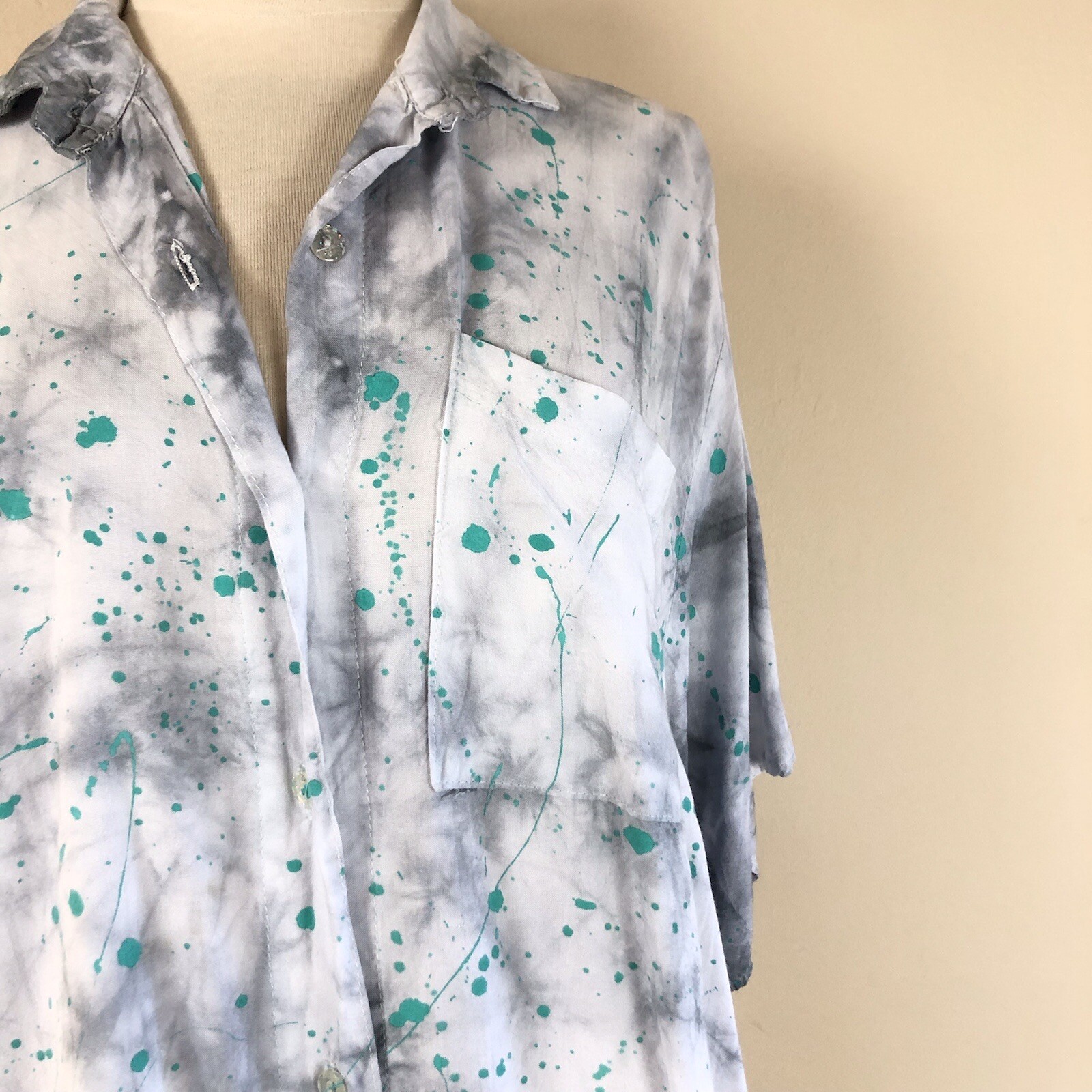 Vtg 90s Abstract Print Tie Dye Colorful Paint Splatter Art to Wear Size L Grunge