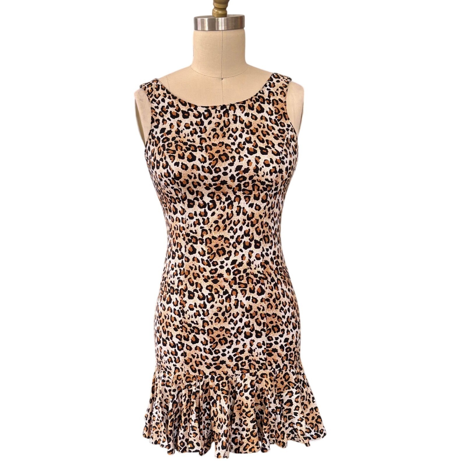 Animal Print D.B.Y. Ltd. Sleeveless Ruffle Hem Mini Dress Size 5 Leopard Vintage