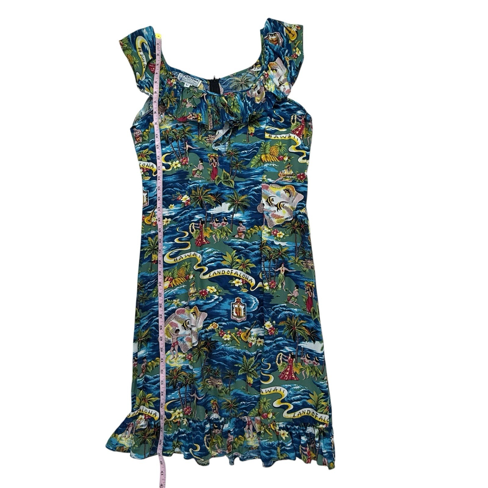 Vintage Kalakaua Hawaiian Dress Women Large Ruffled Luau Dancers Rayon