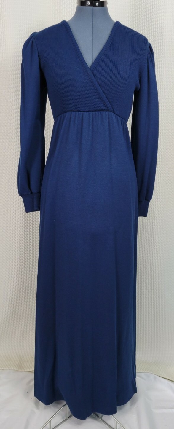 Vintage Cooper Navy Blue Knit Wrap Bodice Dress Size 11