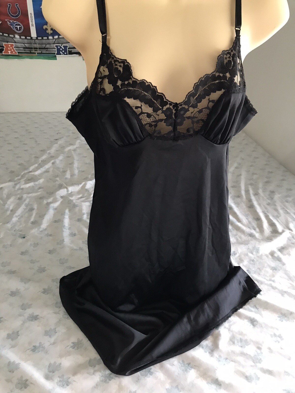 Vintage Vassarette Black Lace Slip Dress Size 24” 38/44