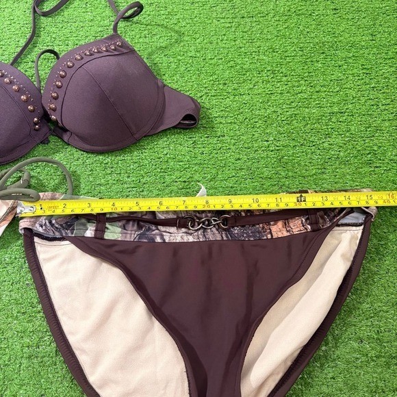 Vintage Y2K Women’s Camo Swim Suit Chocolate Brown Studded Bikini