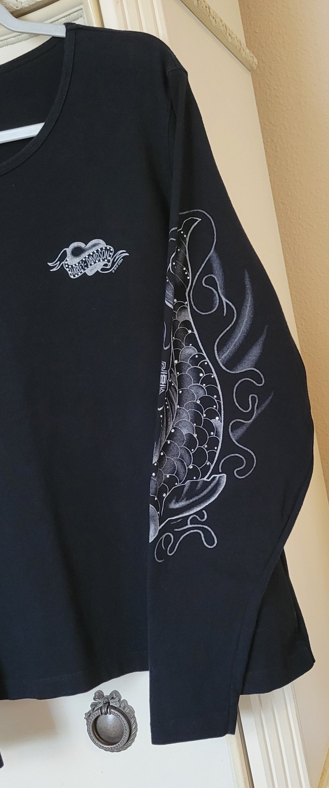 Harley Davidson Vintage 2004 Y2K Rhinestone Cotton KOI DRAGON Long Sleeve Size L