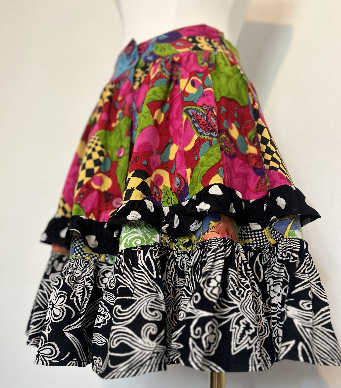 Vintage Urban Oasis Colorful Paisley Psychedelic Button Up Ruffle Skirt Sz Small