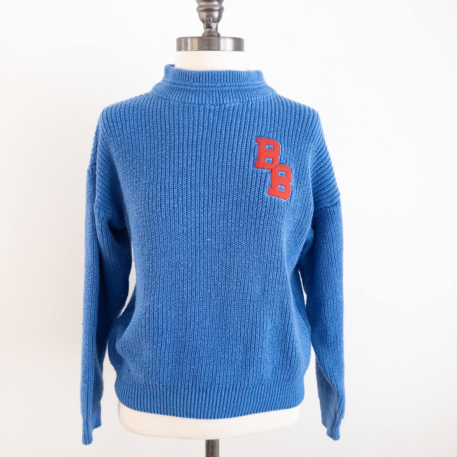 Bugle Boy Vintage Blue Knit Turtleneck Sweater BB Logo Size XS (youth 16-18) 90s