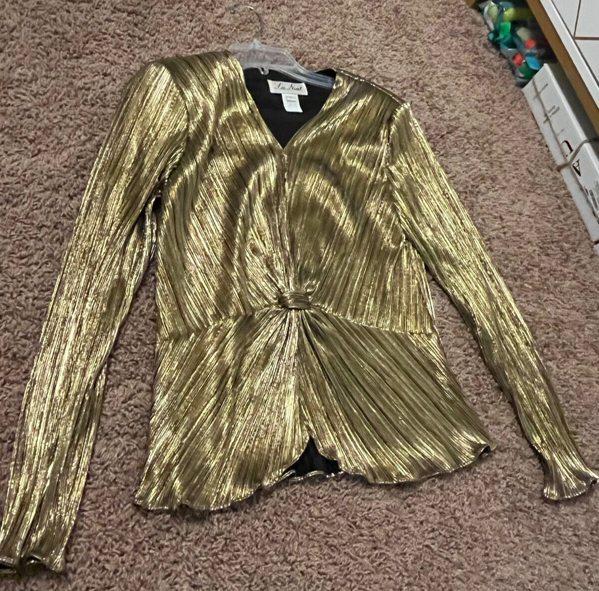 Vintage 80’s Gold Metallic Blouse La Nuit Ladies Size L Made In USA Fabulous
