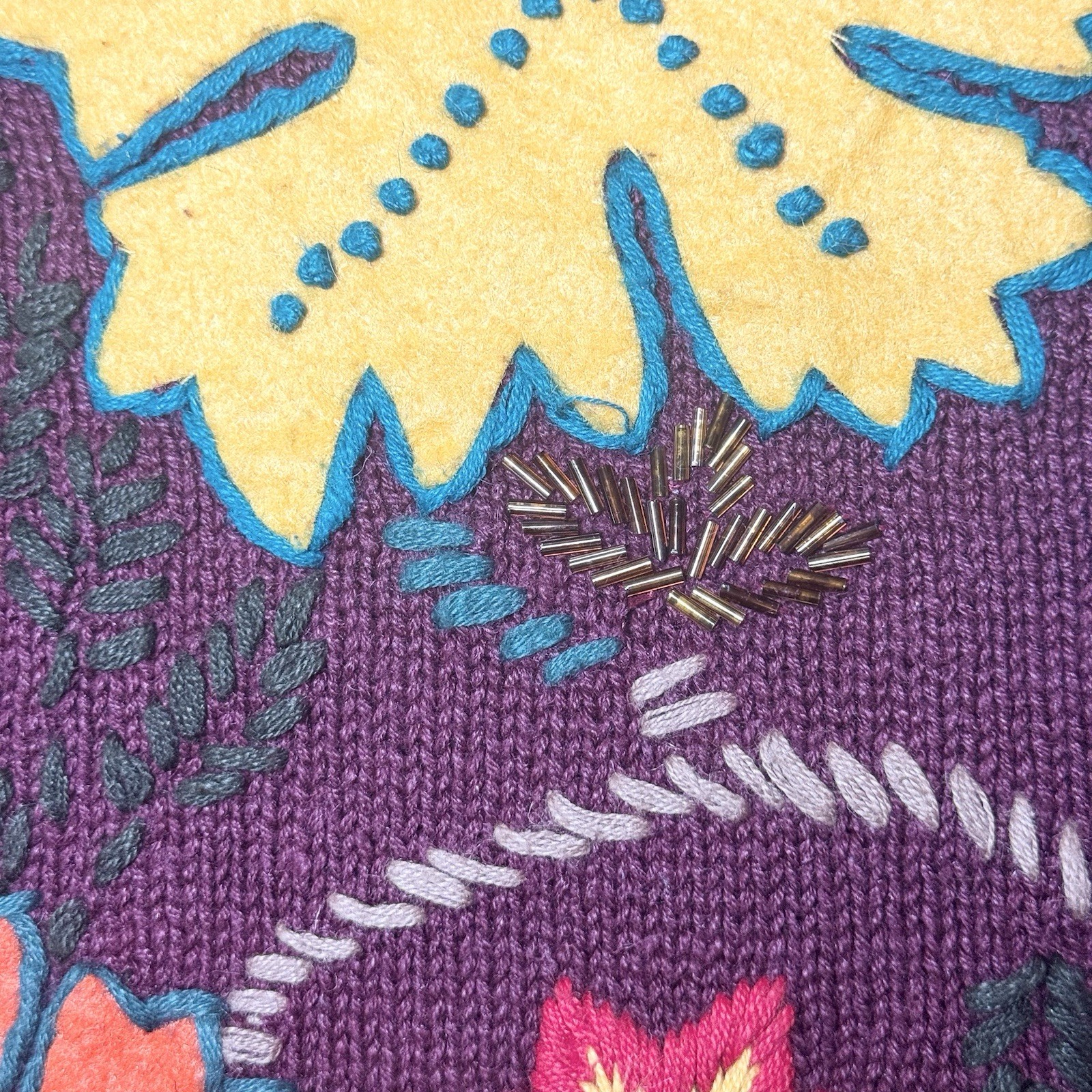 Jodi Blake Embroidered Cardigan L Fall Beaded Knit Folk Art to Wear Maximalist