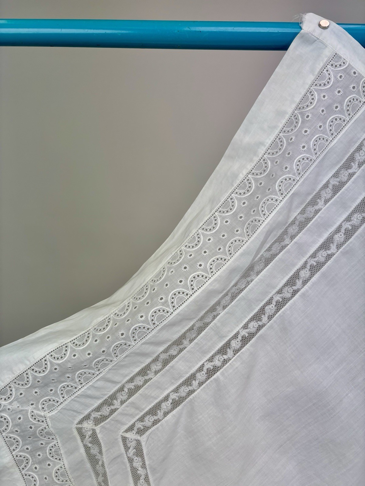 Antique Edwardian White Cotton Apron Lace Handkerchief Hem Missing Straps AS IS
