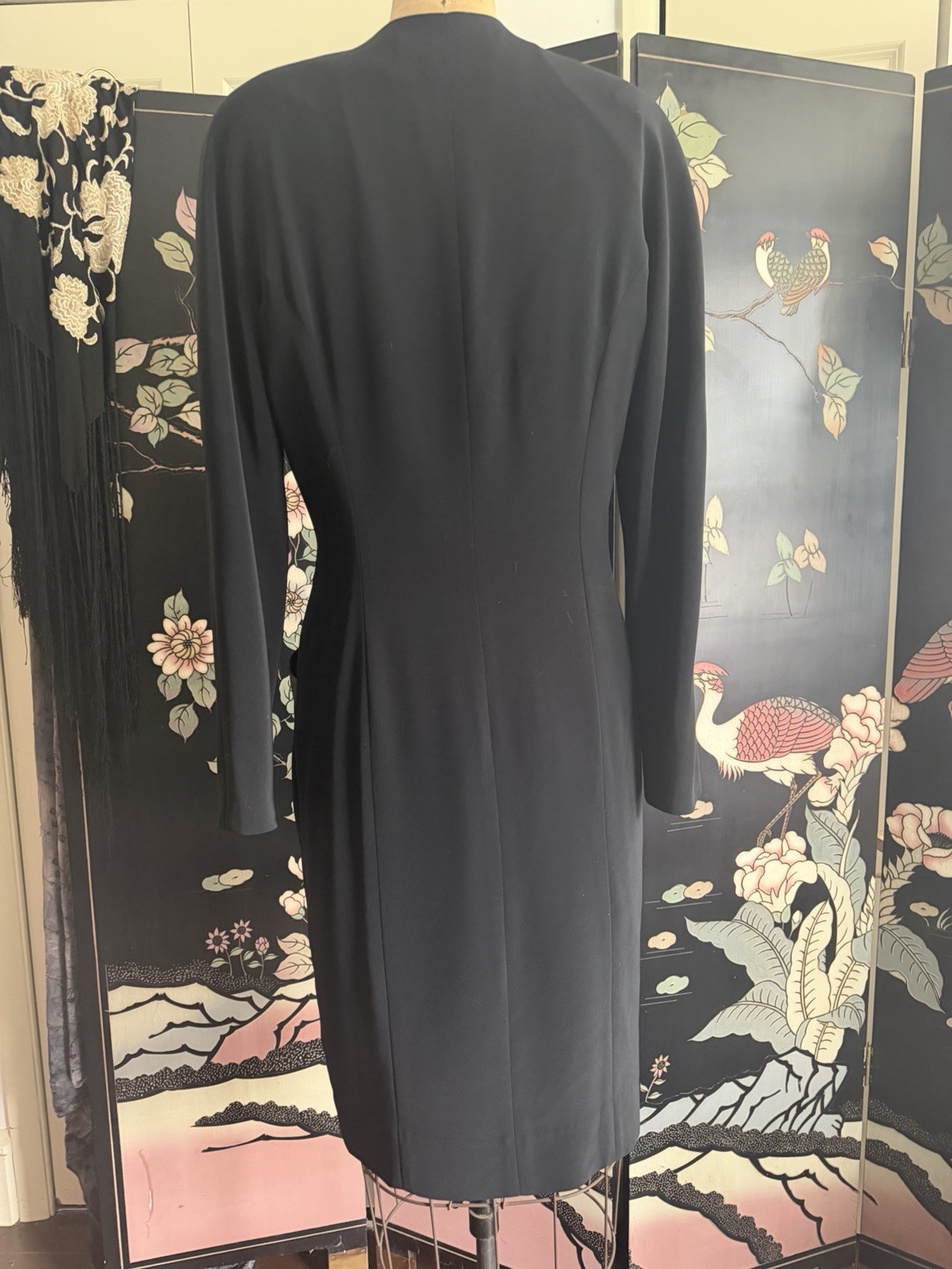 Vintage ‘80s Nipon Boutique Black Crepe & Satin Dress Long Sleeve Bow 8 Small