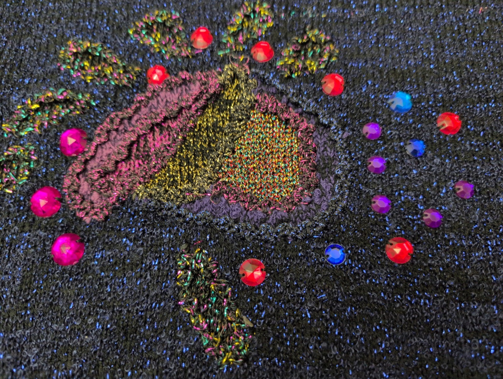 Vintage NEW Mariea Kim Sweater M Metallic Blue Beaded Embellished Artsy 80s 90s