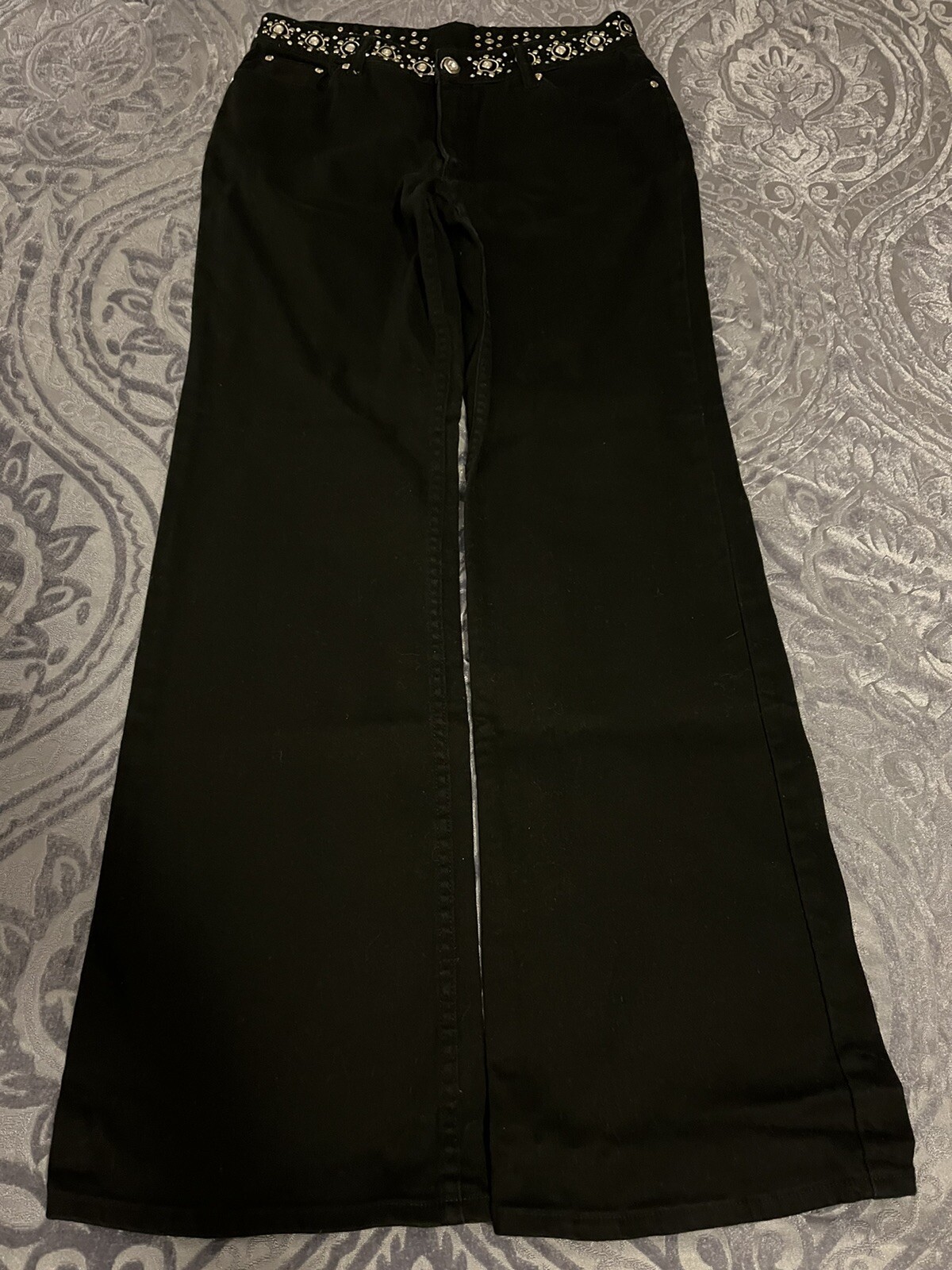Vintage Womens Lawman Black Stainless Stud/Bling Stretch Bootcut Jeans 31×33