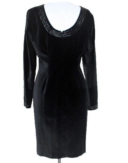 Vintage Laura Ashley Dress M Women Black Velvet Bead Trim Long Sleeve