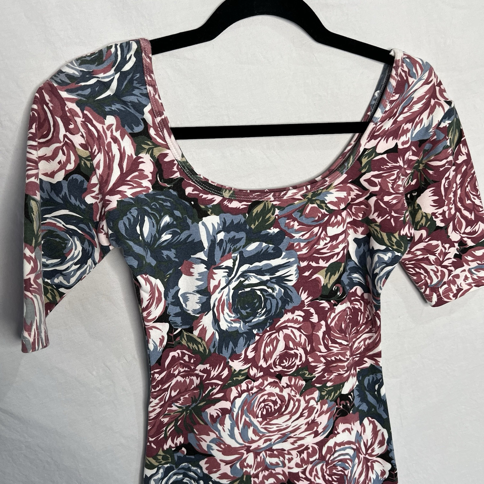 Vintage Express Tricot 90s Mini Bodycon Dress Floral Print Stretch Sz S Moody