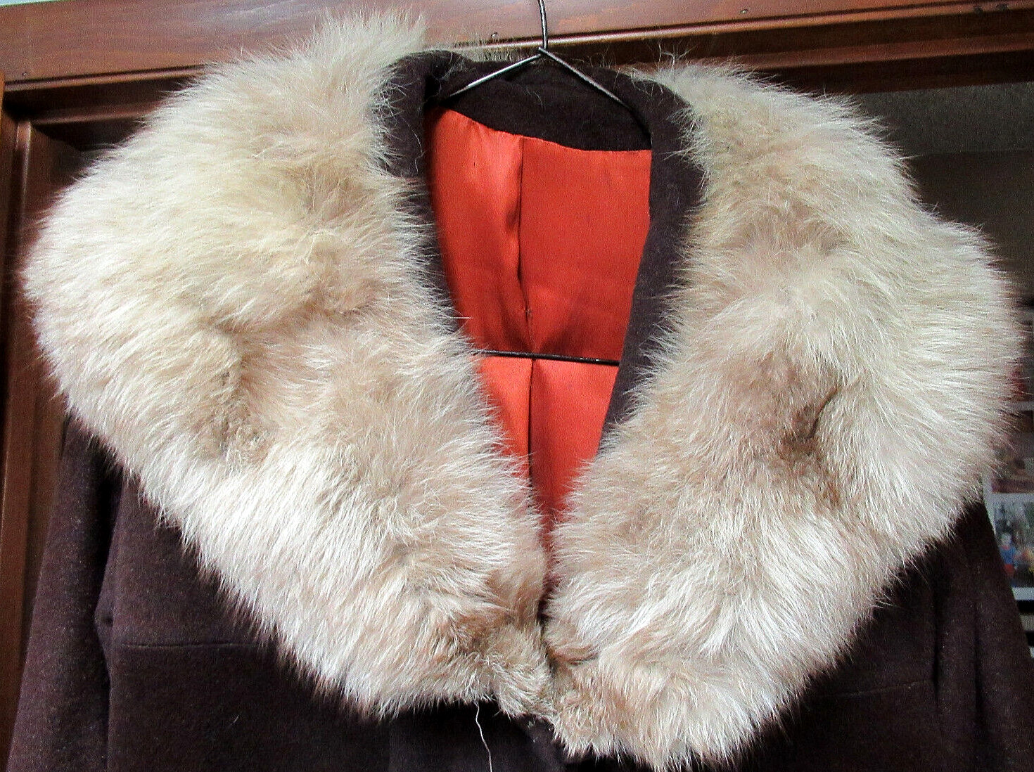 Vtg Union Made Forstman Wonderful Worumbo Woolen Coat w/ Fur Collar 3/4 Sleeves
