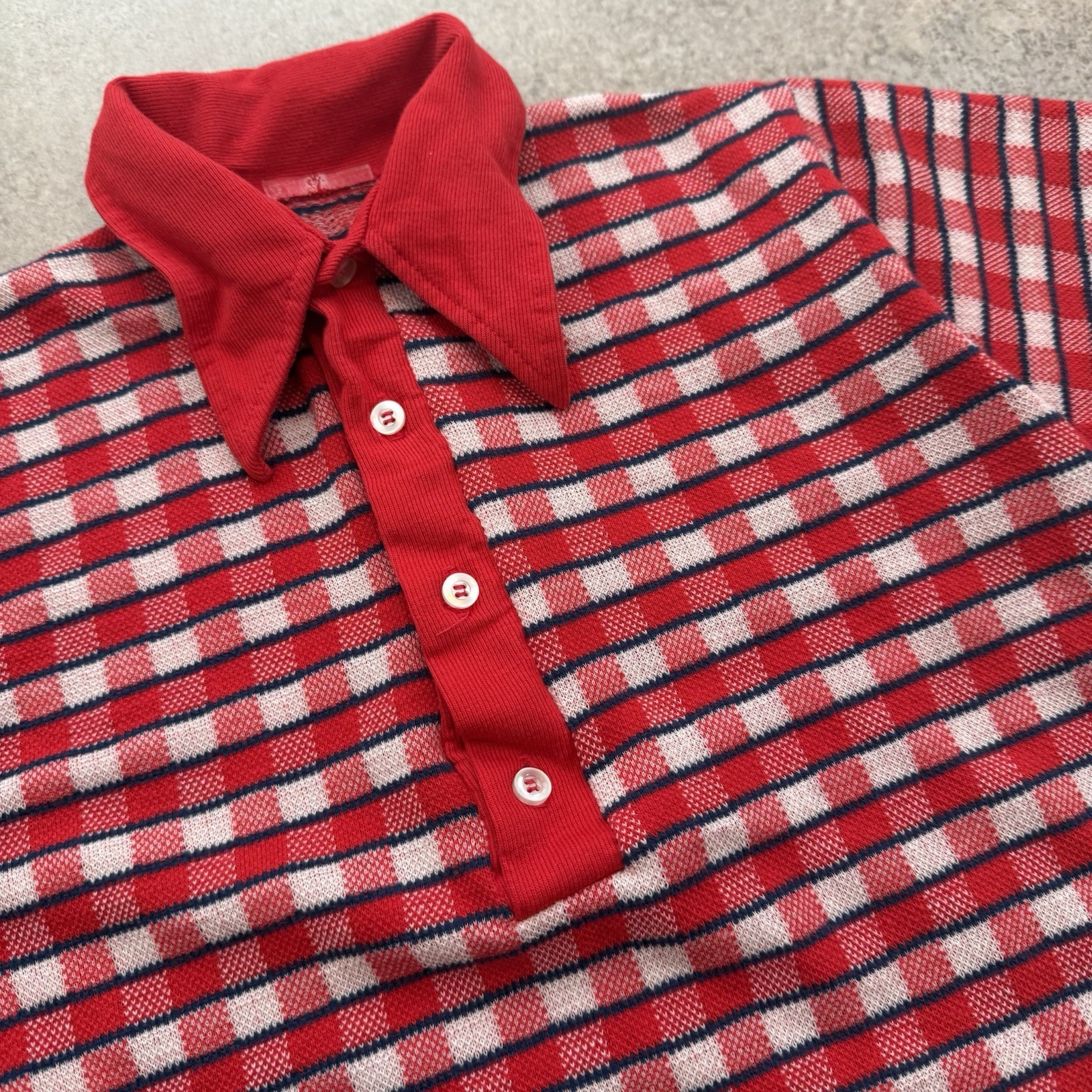 True Vintage 60s Norman Marcus Polo Shirt Women’s S Plaid Cute Boho 1960s Red