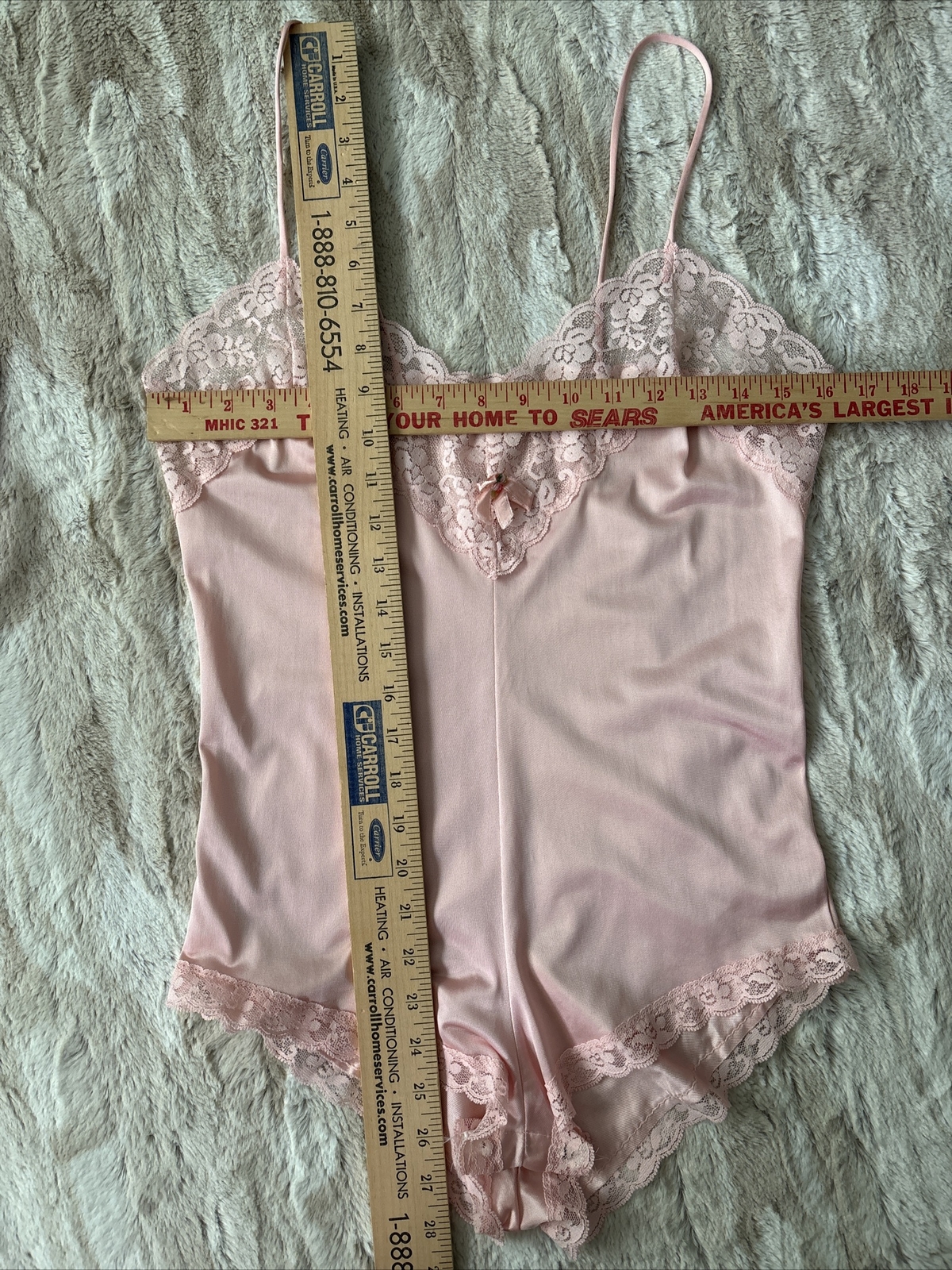 VTG Nylon Antron Satin Lace Teddy Bodysuit Playsuit Panty Sissy Romper USA Med