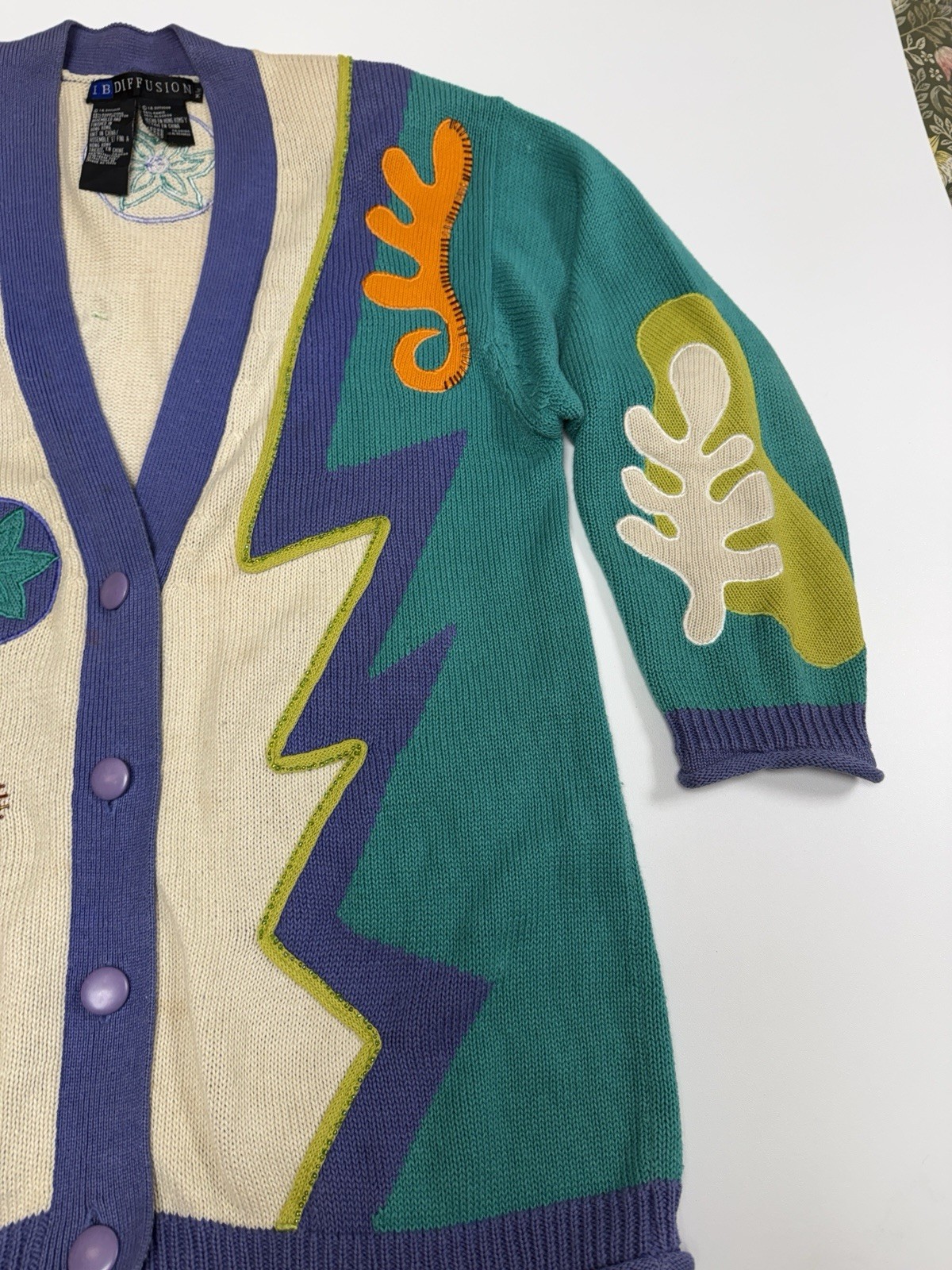 Vintage IB Diffusion Beaded Embroidered Cardigan Sz M 90s Art