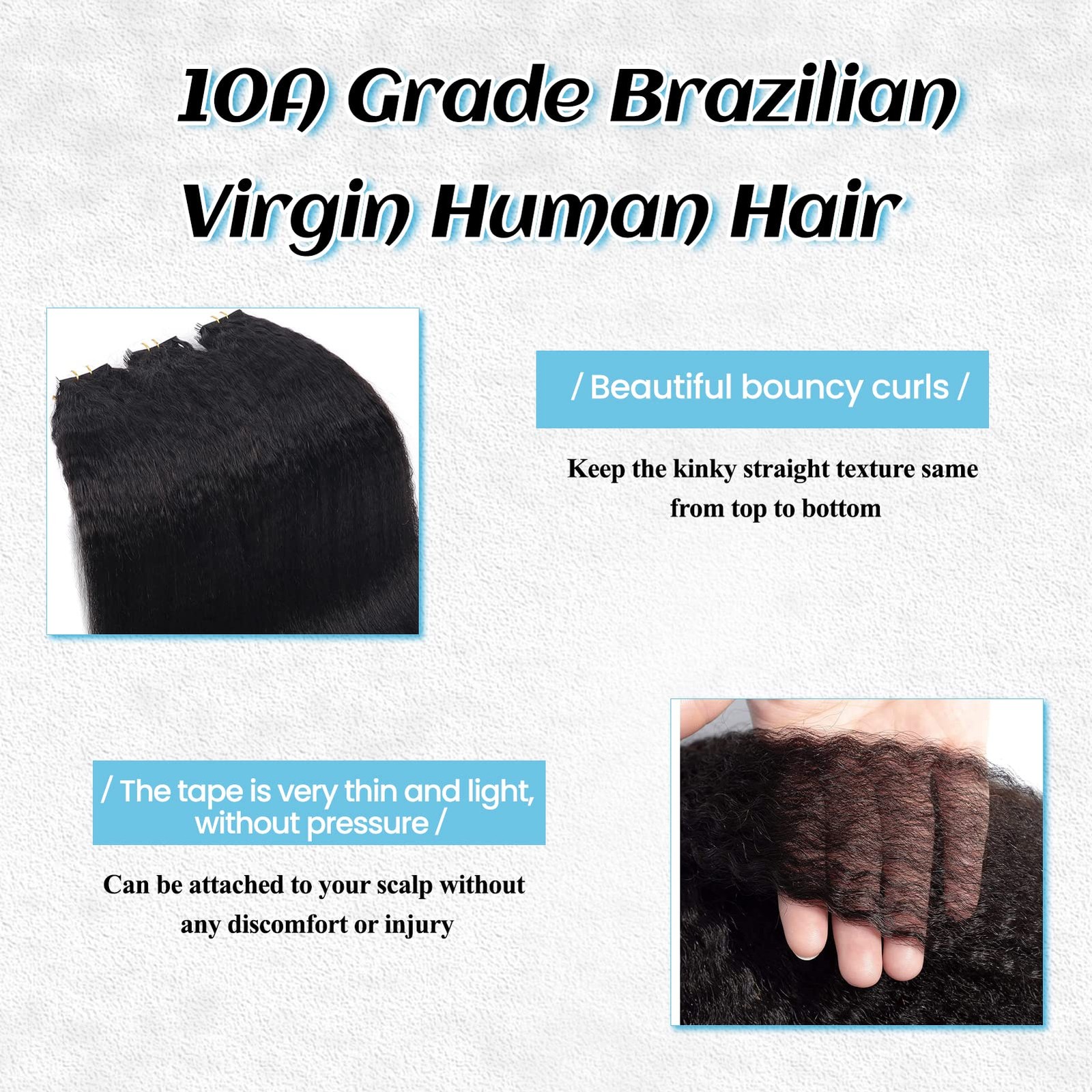 22″ Kinky Straight Tape-In Human Hair Extensions for Black Women