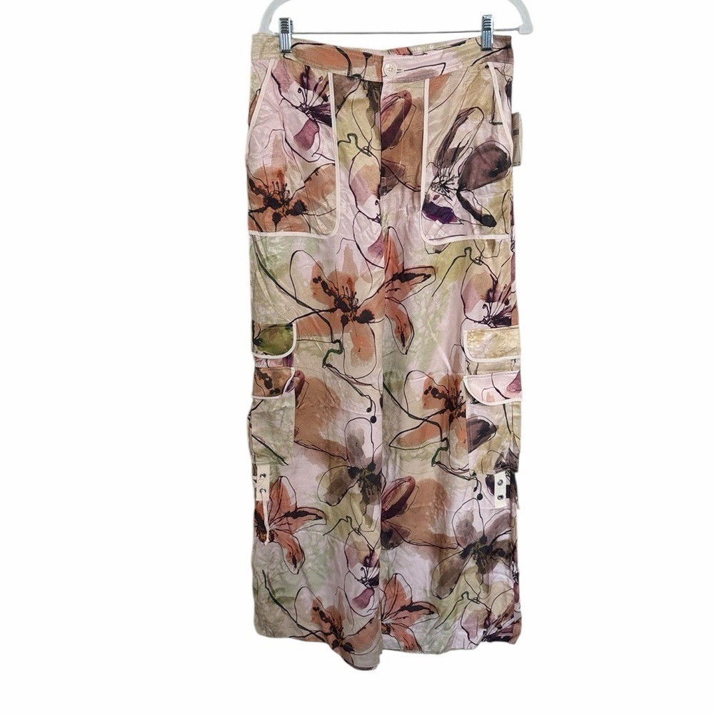 NWT By Anthropologie Palazzo Utility Cargo Pants Floral Size 10 Summer Vacay