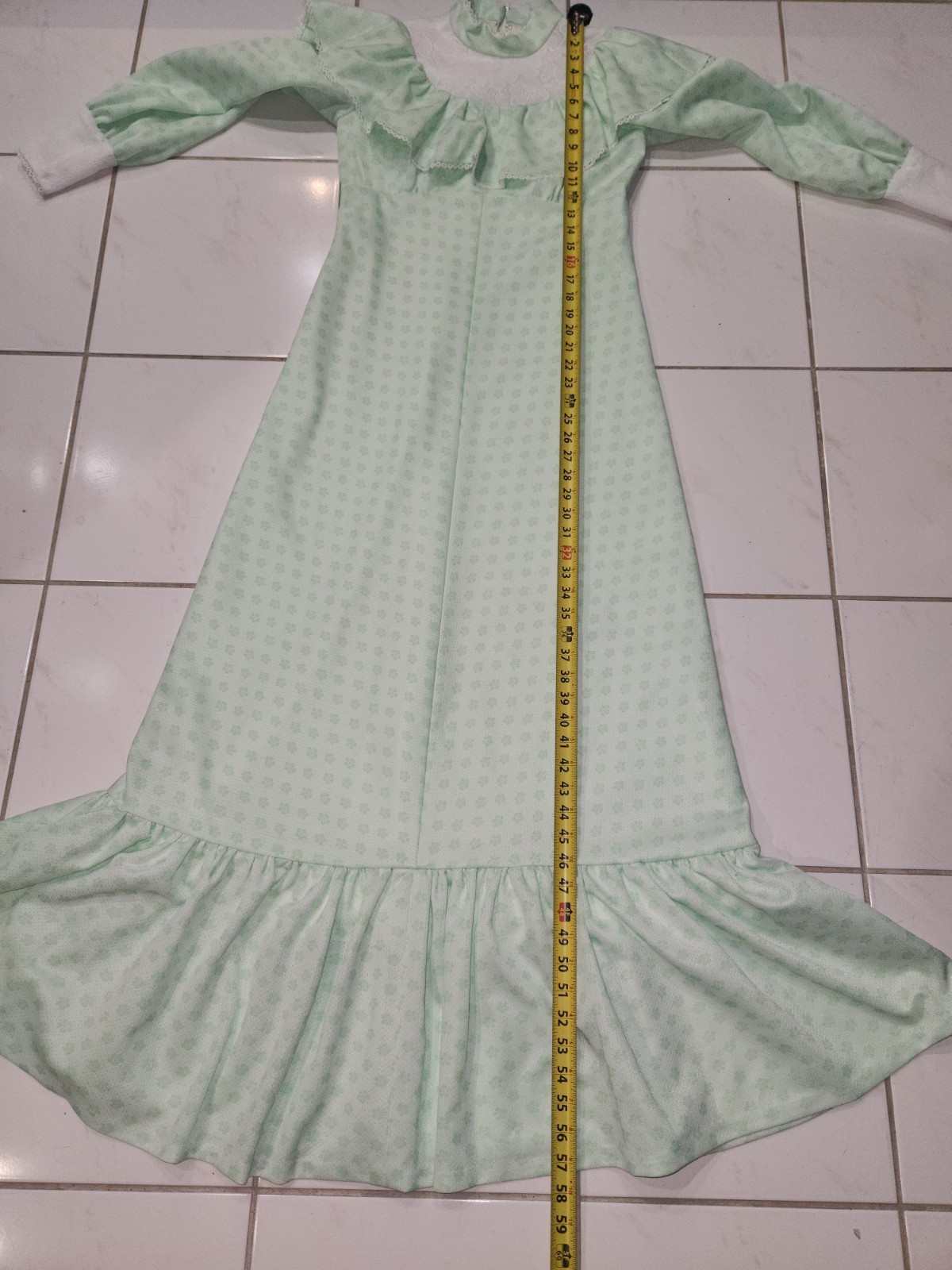 VTG 70s Handmade Prairie Cottage Core Gree Floral Pattern Maxi Dress*sz10*EUC