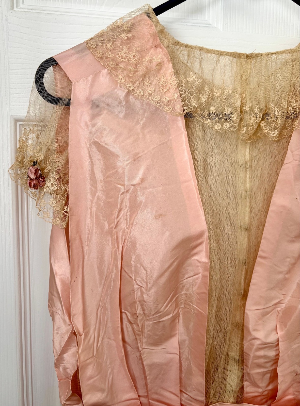 Antique c1915 Pink Silk Taffeta Lace Bodice Blouse Edwardian Fashion Titanic Era