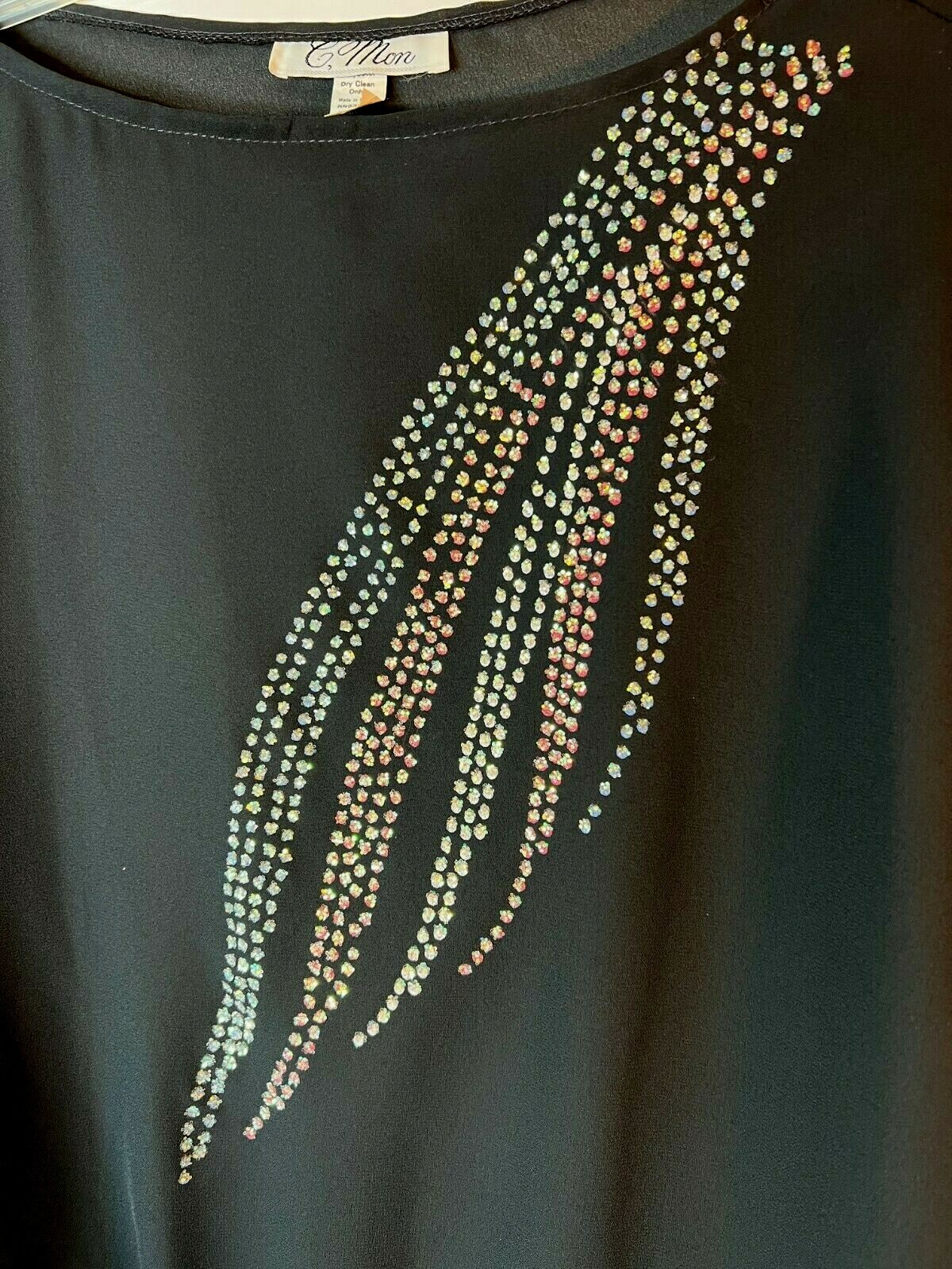 VTG C. Mon Women’s Black Sheer Long Sleeve Blouse Sequins Drawtie Waist Size 22