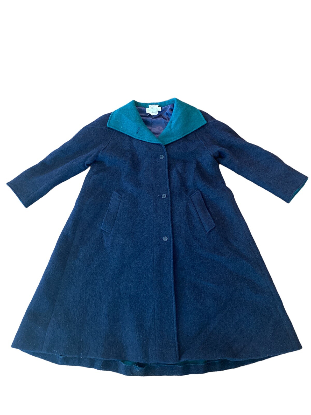Vintage Jimmy Hourihan of Dublin Ireland Wool Alpaca Jacket Coat MIDI Blue Green
