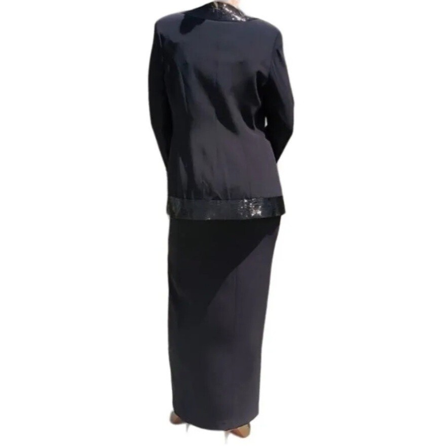 Vintage Alfred Angelo Black Beaded Formal Maxi Dress with Beaded Jacket Size 4