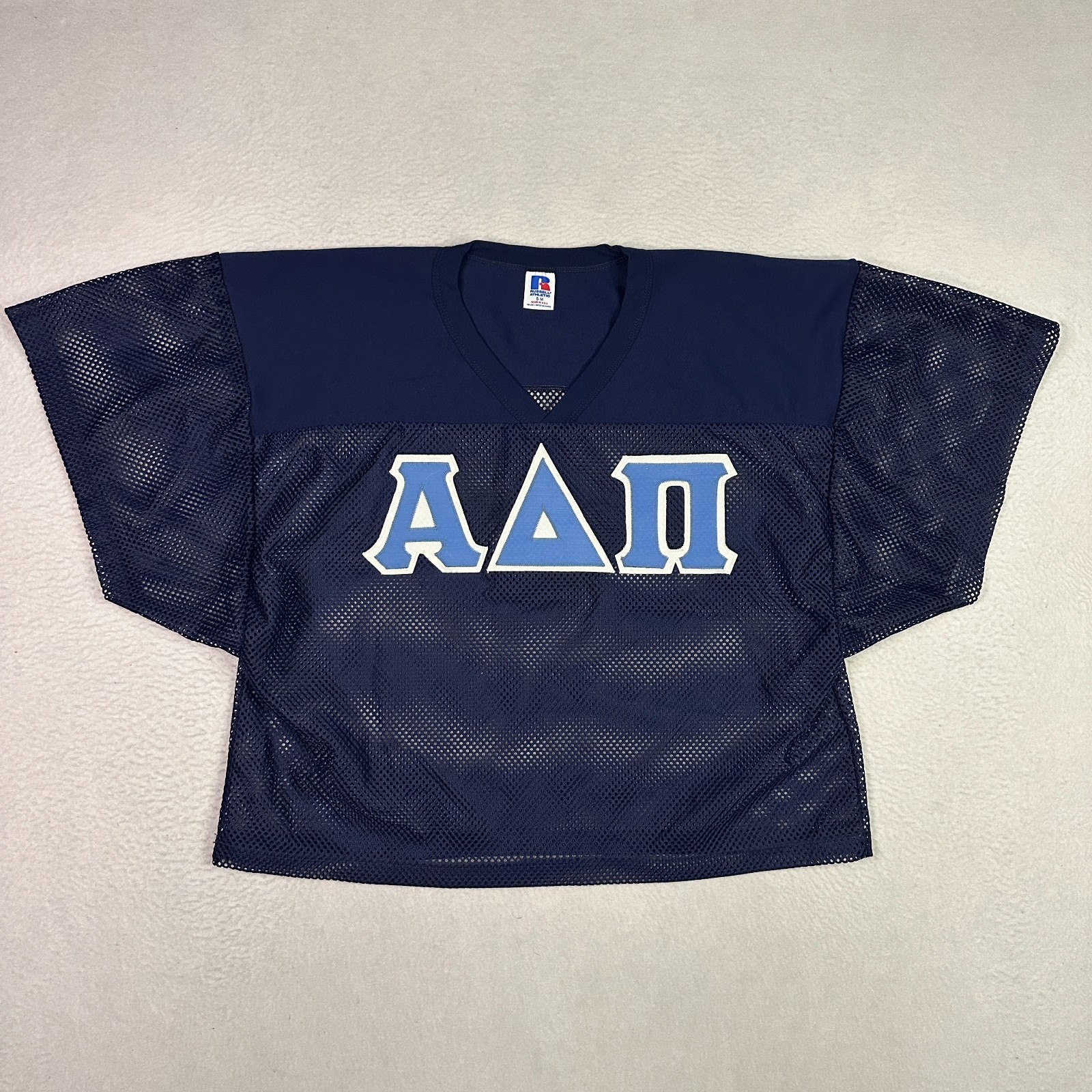 Vintage 80s 90s Russell Athletic Boxy Cropped Fit Mesh Jersey Sorrority ADP Sz S