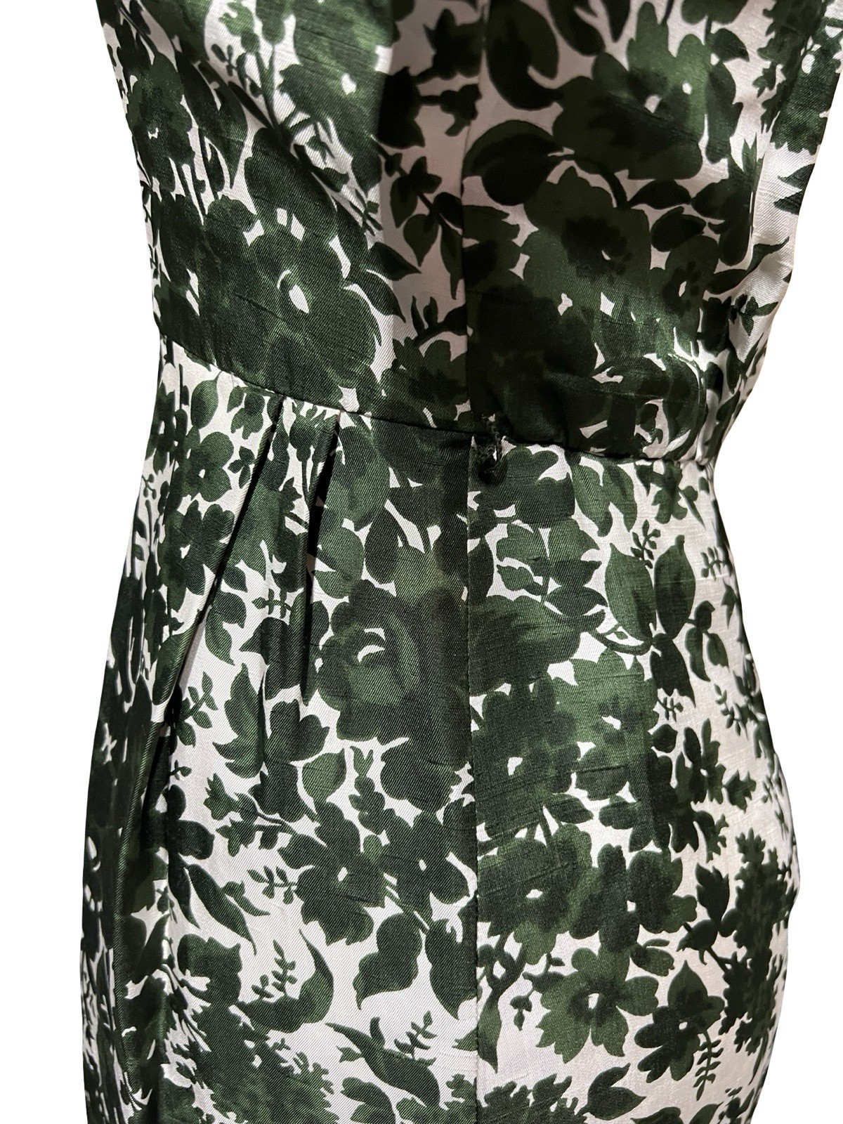 Vtg 1960’s Green Silk dupioni Wiggle day dress Notched Collar Frenchshire S