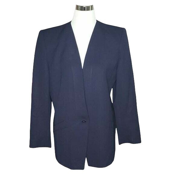 Kasper for ASL Vintage Lined Blue 100% Wool Shoulder Pads Blazer Jacket Size 12